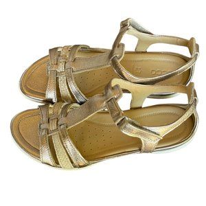 Ecco  Womens T Strap Sandal Size 10 US Strappy Flat  Hook n Loop Strap NIB 41 EU